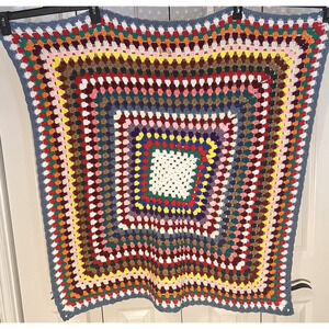 Crochet Handmade Afghan Lap Throw Baby Blanket Vintage Granny Square 36x36